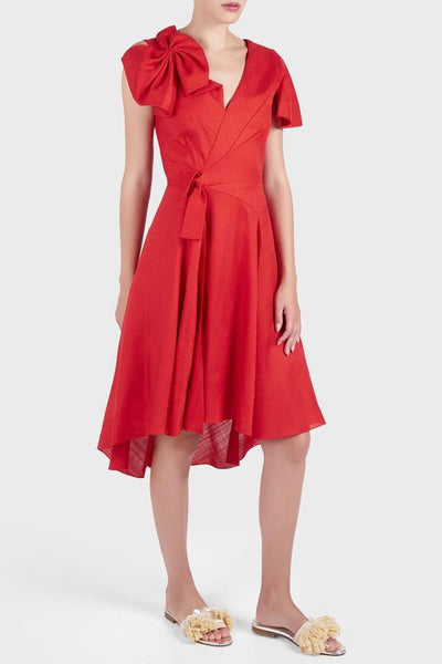 Delpozo Short Asymmetric Dress Red