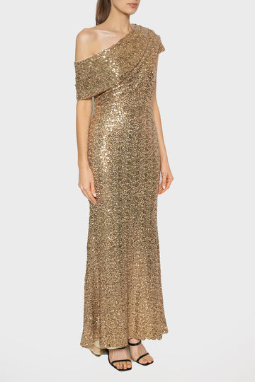 Draped Shoulder Sequin Gown | Badgley Mischka | BySymphony Draped Shoulder Sequin Gown | Badgley Mischka | BySymphony