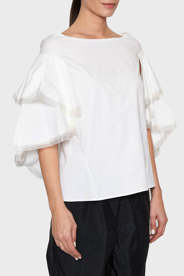 white frill sleeve blouse