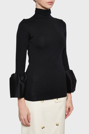 Turtleneck Blouse with Bell Cuffs