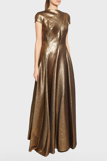 Cap Sleeve Lame Gown with Circle Skirt | Reem Acra | BySymphony Cap Sleeve Lame Gown with Circle Skirt | Reem Acra | BySymphony