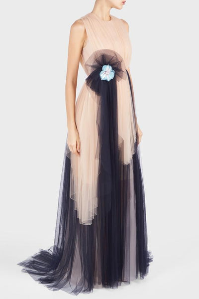 Delpozo Tulle Bow Gown Blue
