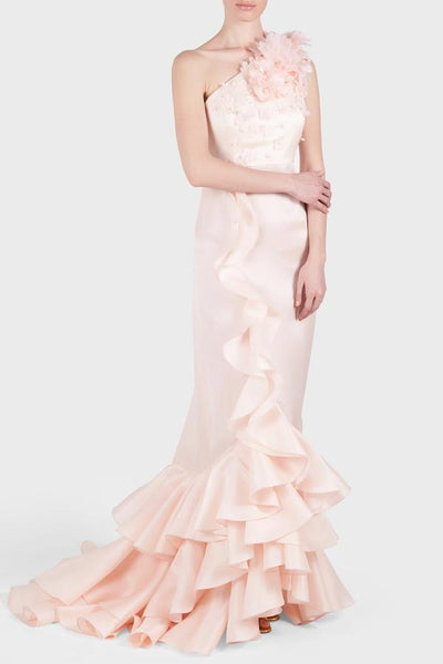 One shoulder hotsell ruffle gown