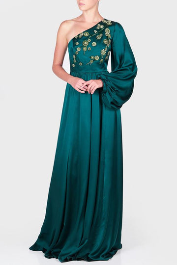 One shoulder emerald green dress sale