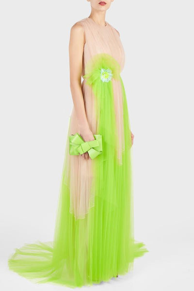 Delpozo Tulle Bow Gown Green