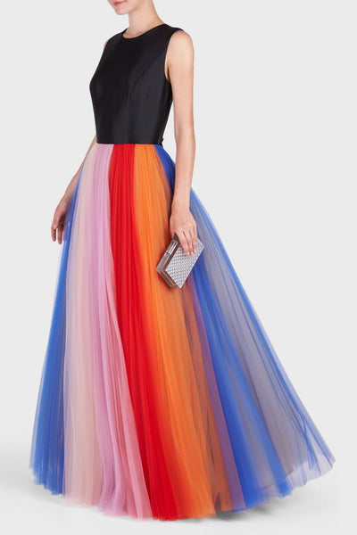 Carolina Herrera Sleeveless Rainbow Tulle Gown Black