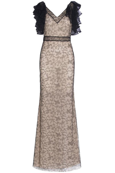 Alexander Mcqueen Ruffled Lace Gown Black